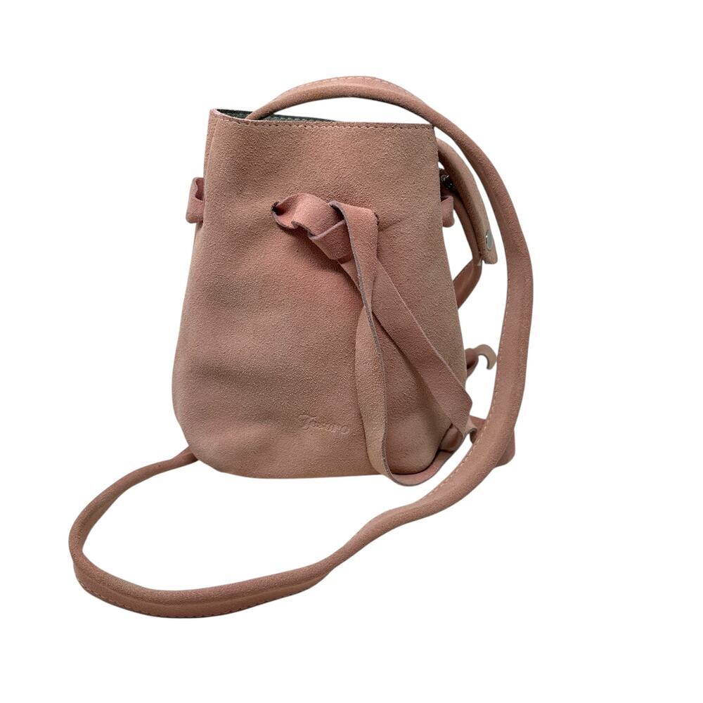 Tesoro‎ Pink Suede Leather Bucket Bag Crossbody Shoulder Strap
